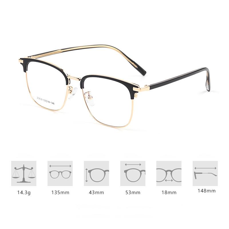 Brand Half-frame Glasses Frame Fashion Alloy Square Eyeglasses Classic Eyebrow Line Design Male Ultralight Business Spectacles