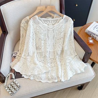 DIMANAF 2025 Nieuwe Zomer Basic Shirt Dames Kant Blouse Tops T-shirts Casual Los Wit Kort T-shirts
