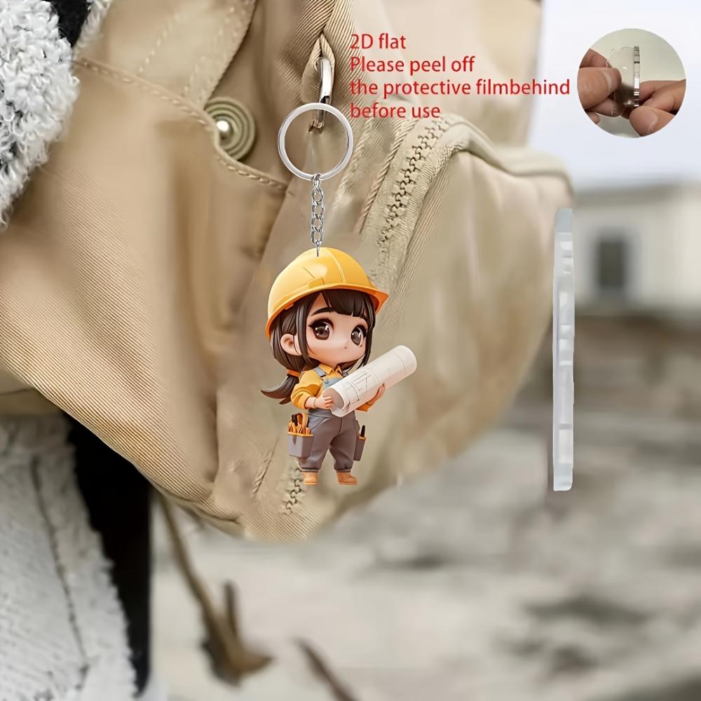 Cute Engineer, 2D Flat Acrylic, Pendant, Suitable for Backpack, Keychain, Gifts, Christmas, Halloween