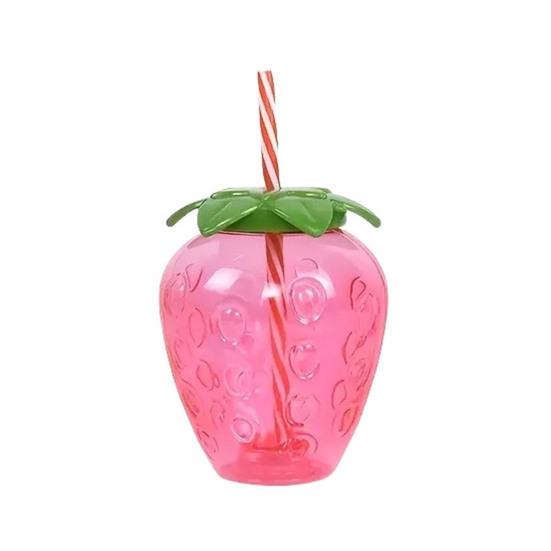 Erdbeerförmiger Becher mit Deckel und Strohhalm, große Kapazität, Ananas-Wasserflasche, tragbar für Reisen, wiederverwendbar, Frucht