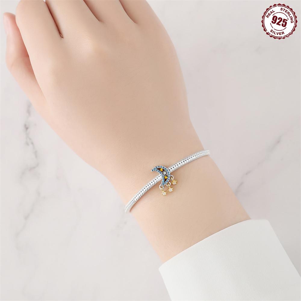 Bead Components Copper Metal Charm Bead Components Authentic Original Zircon Blue Moon Star Sun Bead Components Compatible With Bracelet High Quality