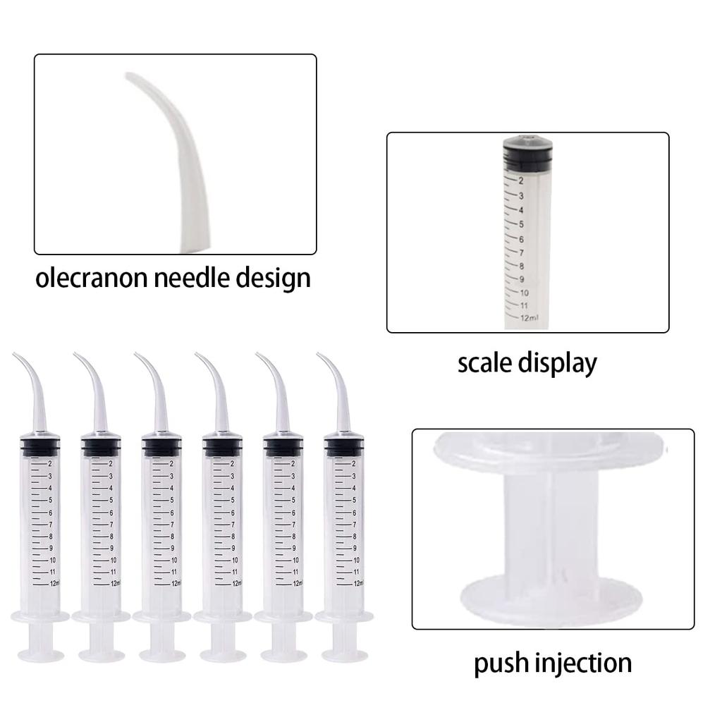 Dental Irrigation Syringe with Curved Tip, 6 Pieces Disposable 12ml