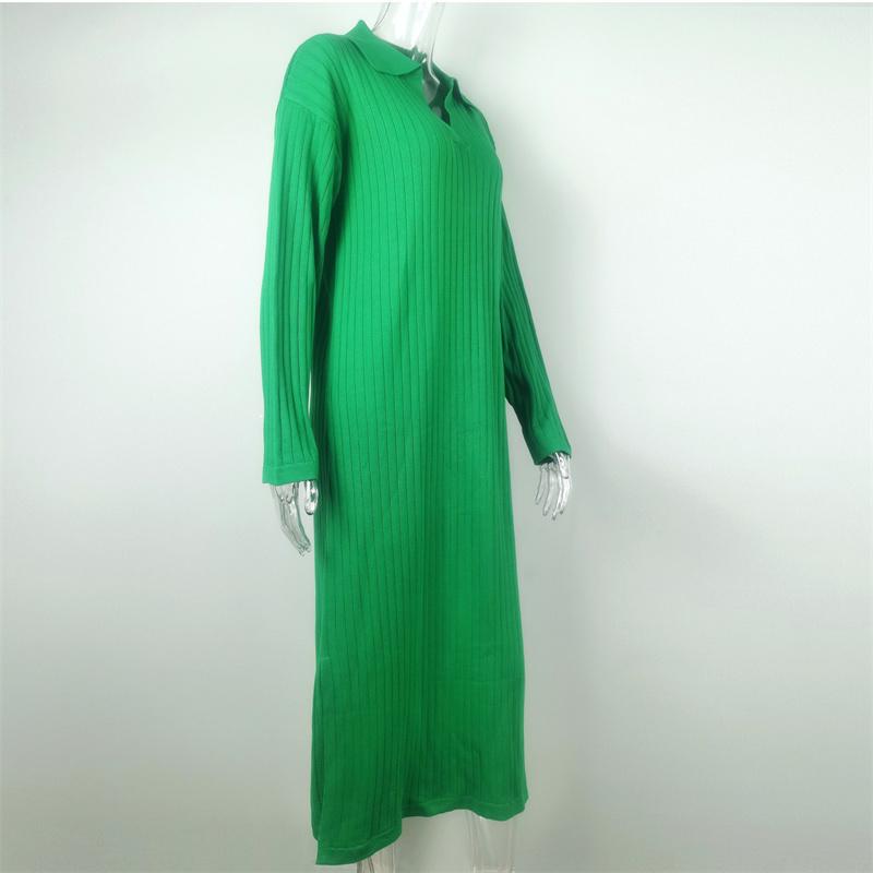 New Pattern Women Autumn Winter Sexy V Neck Long Sleeve Knitted Sweater Dress Long Sleeve Straight Cozy Pullover Slim Dresses