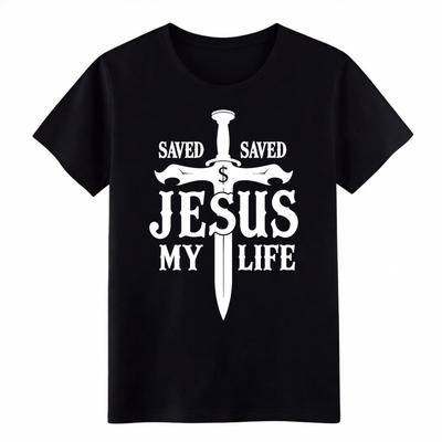 Jesus Saved My Life Sword T-Shirt Christian Faith Graphic Tee Free Shipping