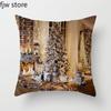 Christmas Decor Pillow Cover  Tree Gift Fireplace Print Throw   New Year Home  Sofa Cushion