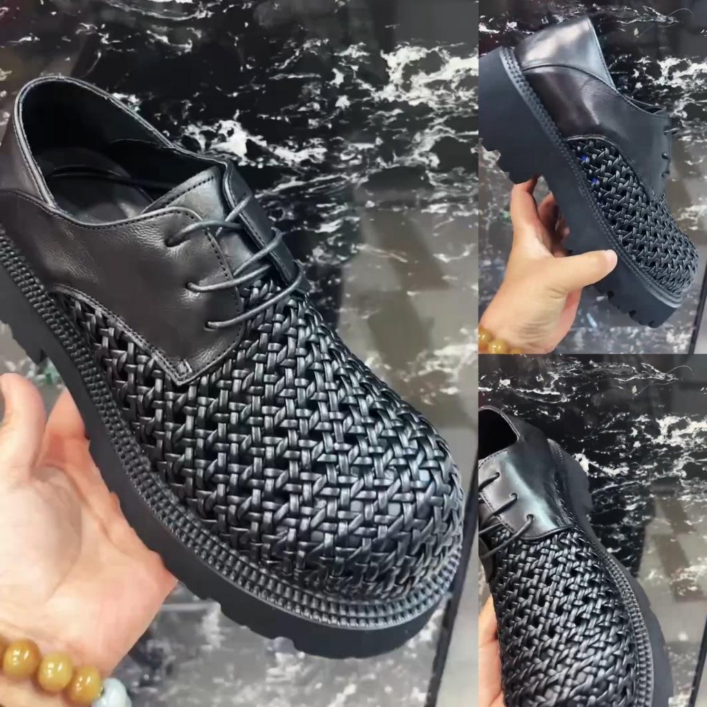 Summer men's sandals hand-woven breathable business dress casual big head leather shoes hollow inner heightening hole shoes