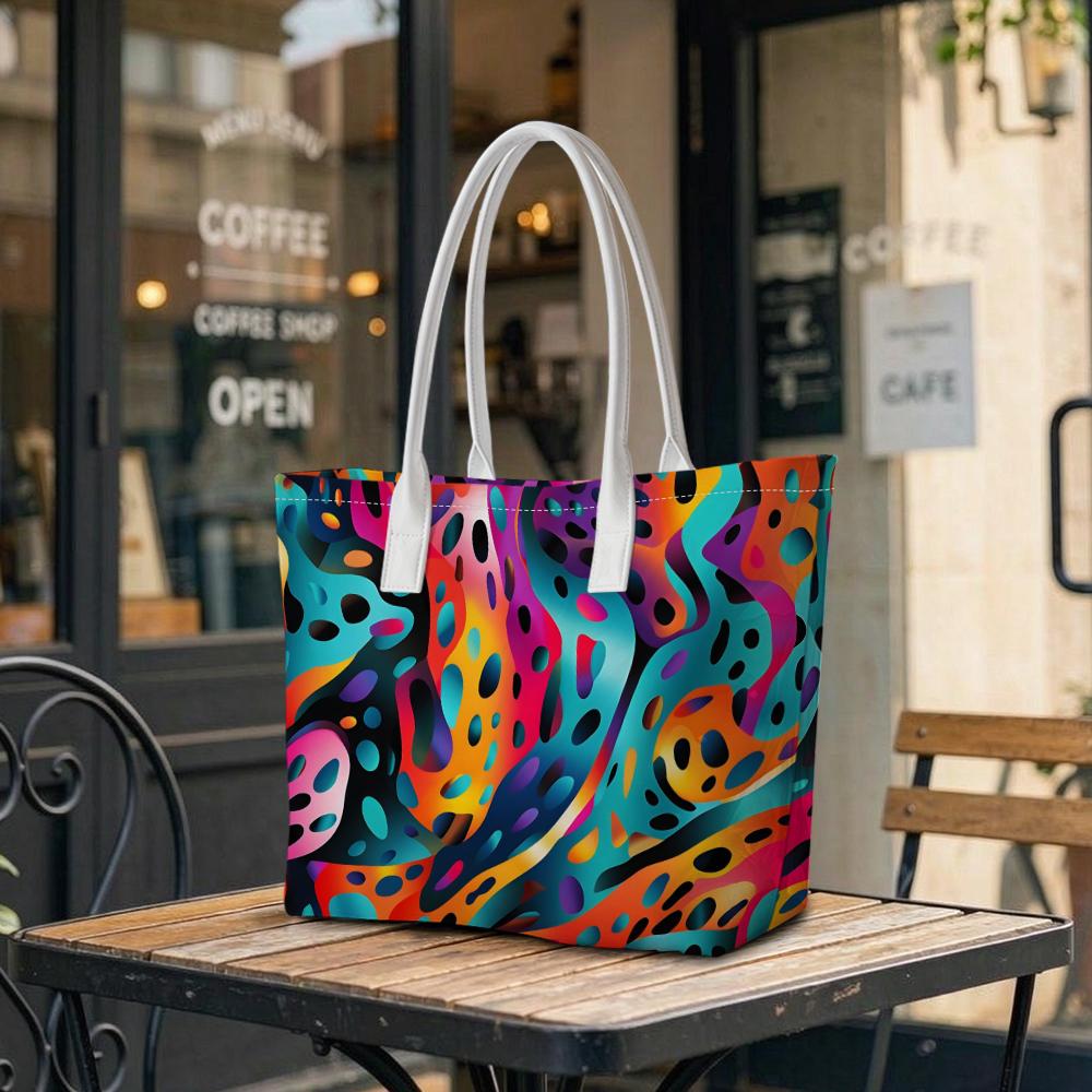 Colorful Abstract Printed Tote Bag Casual Daily Large Capacity Shoulder Bag for Women Outdoor Shopping