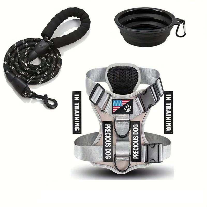 

Набор шлейки и поводка для собаки-поводыря с 1 шт. складной миской, светоотражающая регулируемая шлейка-жилет для собаки, мягкая шлейка для питомца из Оксфорда для маленькой M XS