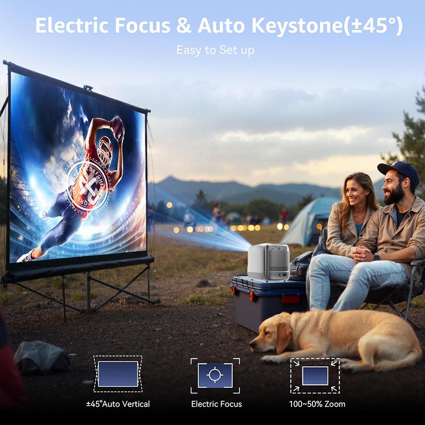 Bærbar projektor med innebygd batteri, Android utendørs campingprojektor, Mini oppladbar hjemmesmartprojektor