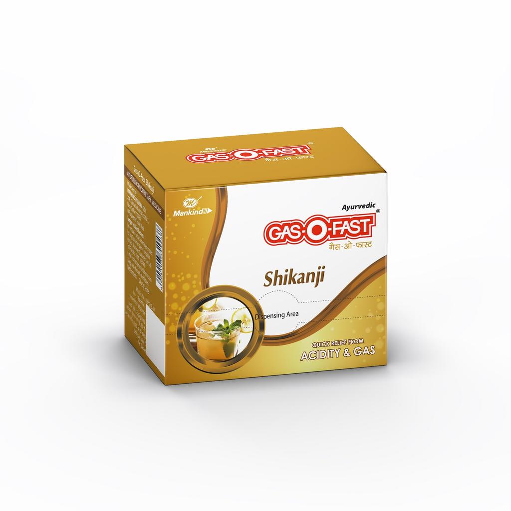 Mankind Gas-O-Fast Shikanji Ayurvedic Sachets | Quick Relief from Acidity & Gas | Gentle On Stomach | Lemon-Mint Flavour Digestive Drink | 24 X 5