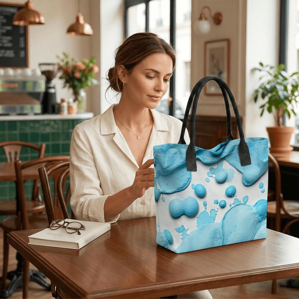 Trendy Blue Abstract Pattern Tote Bag Casual Large Capacity Portable Daily Shoulder Bag for Outdoor Use