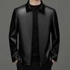 Men Jacket Lapel Long Sleeve Zipper Placket Regular Fit Coat Solid Color Short Style Faux Leather Jacket Casual Street Outwear