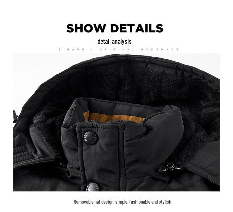 Men's Fleece-Lined Winter Coat - Thick, Casual, Multi-Pocket, Mid-Length Jacket for Middle-Aged and Elderly