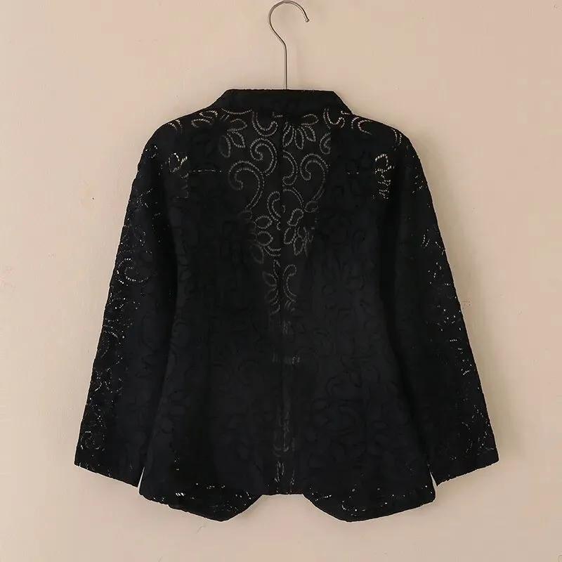 Chaqueta Fina de Encaje Calado de Verano para Mujer Talla Grande Diseño Estilo Nacional Botón de Disco Ropa Protectora Solar