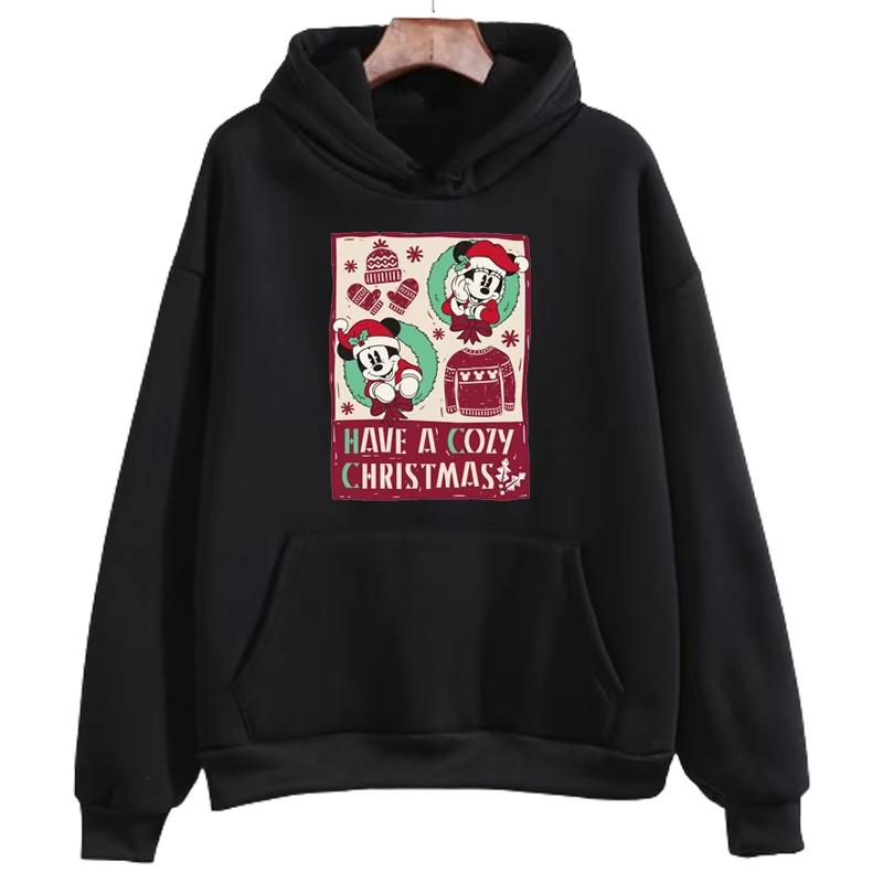 Merry Christmas Cartoon Disney Mickey Mouse Printed Hoodie Harajuku Fashion Men's Autumn Casual Long Sleeve Streetwear Pullover