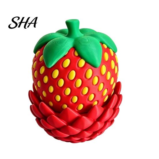 Dragon Egg Storage Container Strawberry with Movable Dragon, 3D Printed Fidget Toy Poseable Flexible Joints, Decoration for Home Office Miniature