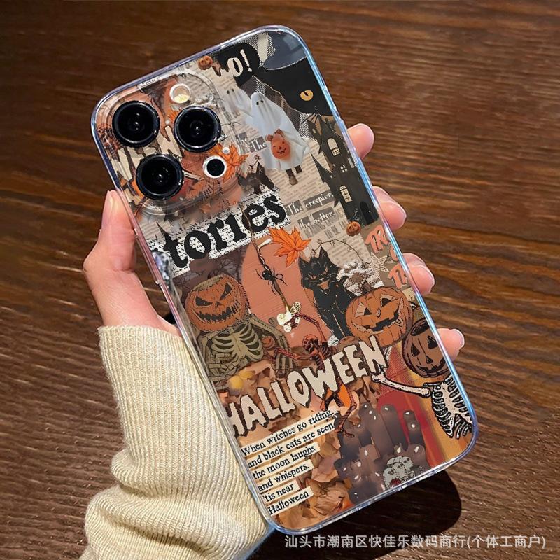 Halloween Pumpkin Illustration for Apple iPhone11/12/13/14/15/16ProMax Transparent Case 8