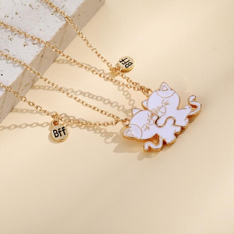 Sada 2 přívěsků koček Náhrdelníky přátelství Sada Nastavitelný řetízek Kovová textura Dárek pro nejlepší kamarádku