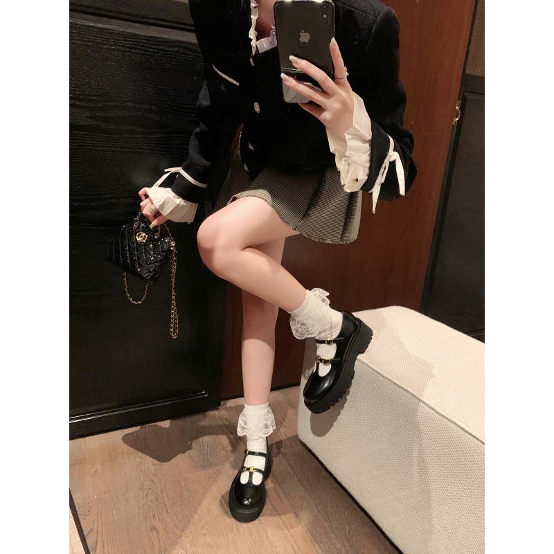 

Sheepskin platform heightening women s single shoes Mary Jane shoes college style small leather shoes 40
