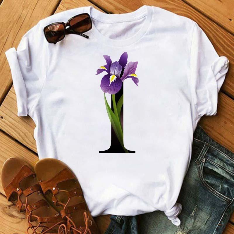 Womens Short Sleeved Tshirt with Floral Letter Print Top with Floral Pattern Casual Natural and Fashionable Daily WhiteTshirt