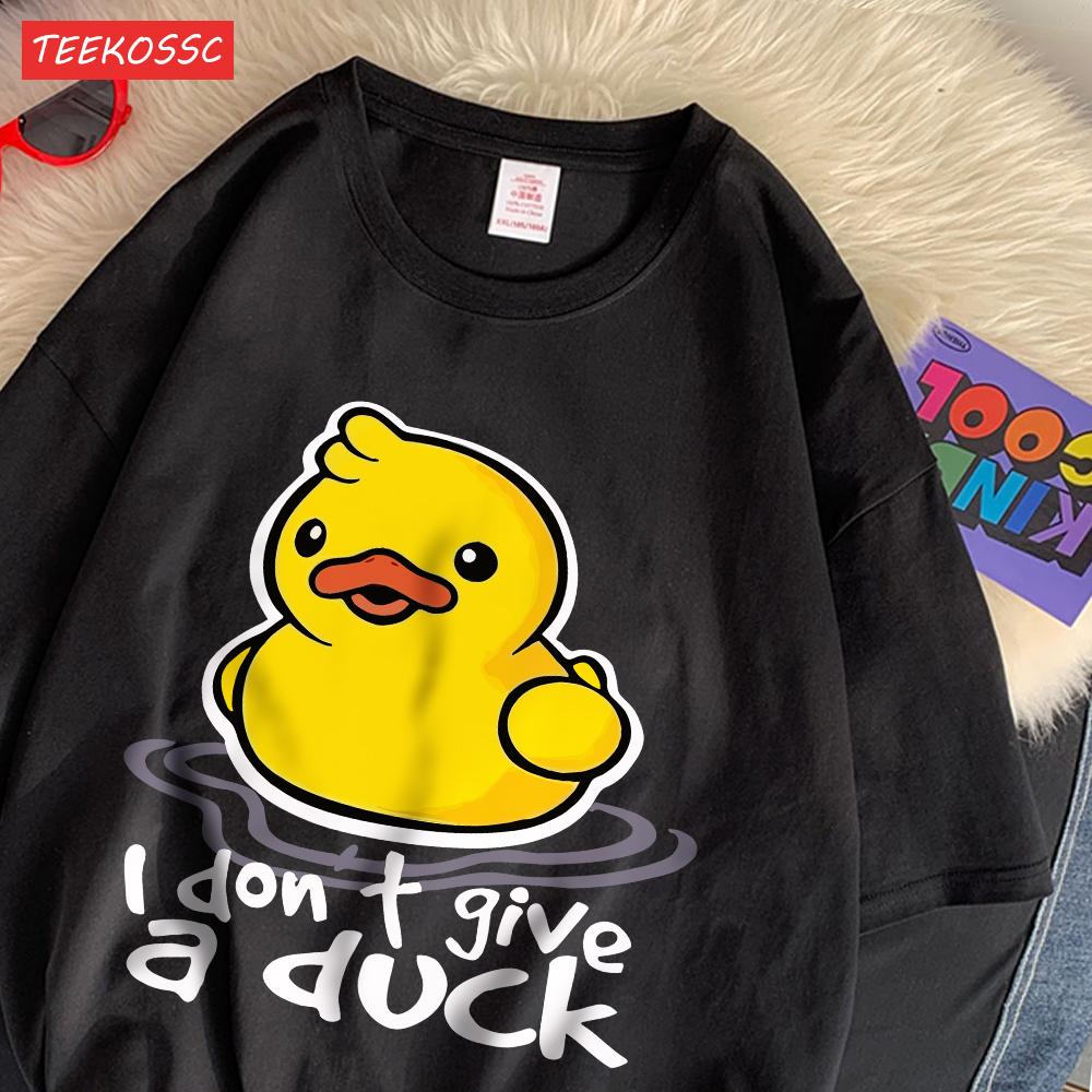Bawełniane Koszulki Damskie z Nadrukiem Ulicznym I Dont Give A Duck Zabawne Topy Oversize z Okrągłym Dekoltem Miękkie Krótkie Rękawy Trendowe Ubrania Damskie