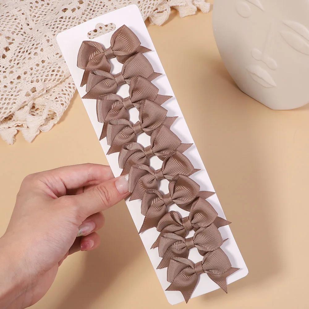 10Pcs/Set Solid Color Grosgrain Ribbon Hairpins for Kids Bows Hair Clips Boutique Handmade Headwear Girls Baby Hair Accessories