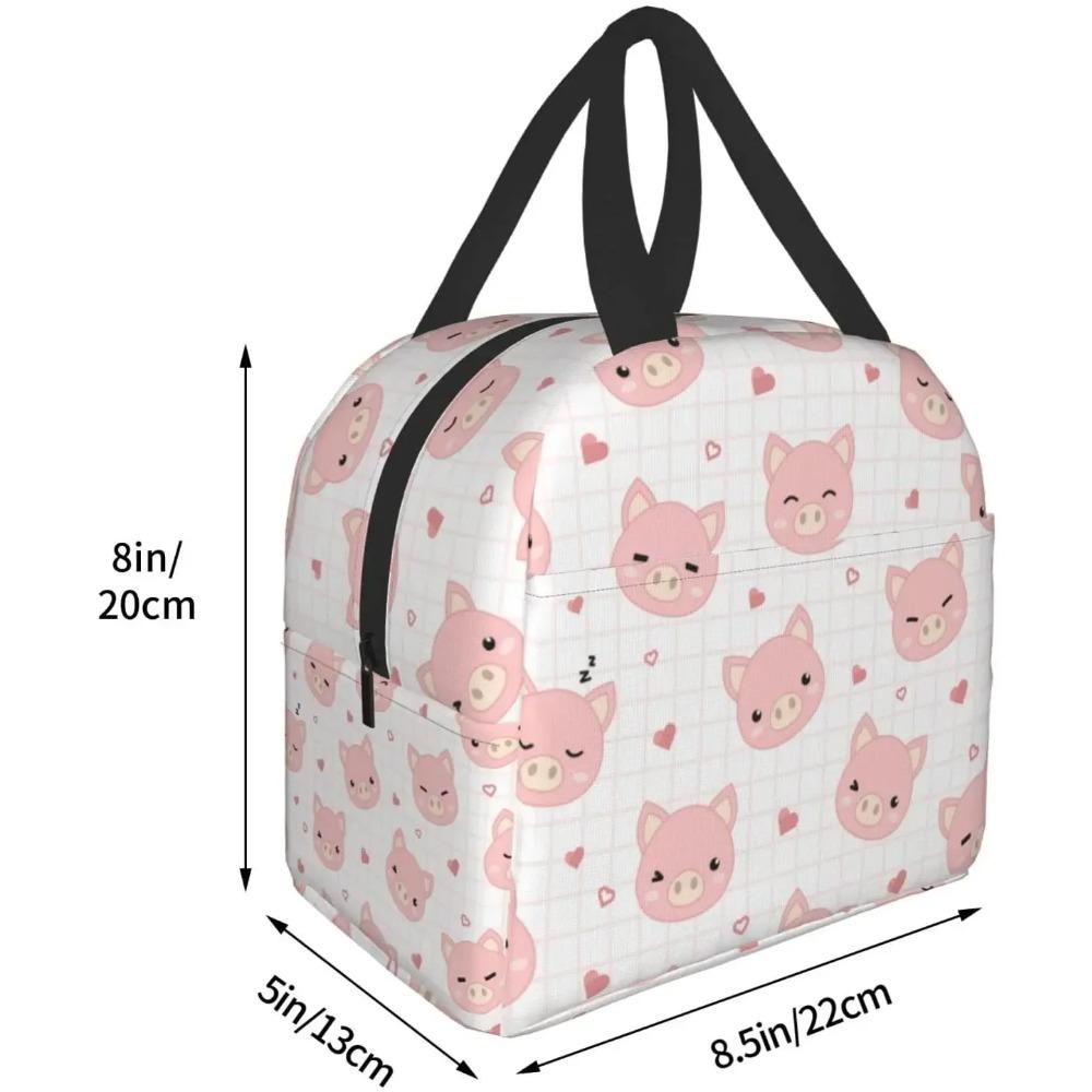 Niedliches Schwein mit Karomuster und Herz Kühl-Lunchbox Tragbare isolierte Canvas-Lunchtasche Thermische Lebensmittel Picknick-Lunchtaschen für Frauen Kinder