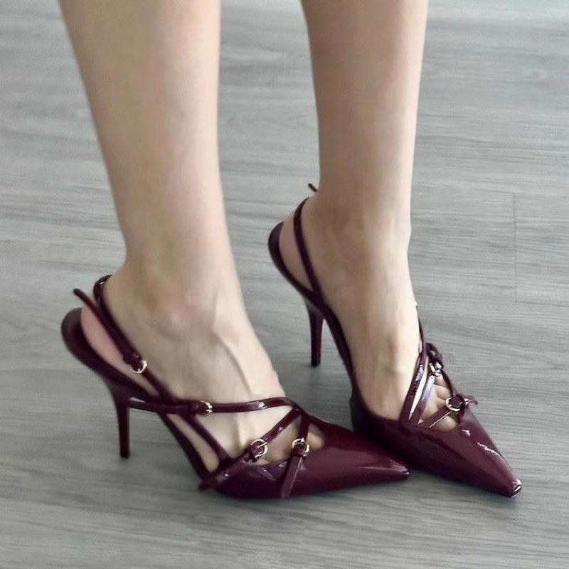 2026 Spring New Fairy Style One Piece Buckle with Thin Heel Fashion Casual Pointed High Heel Sandals