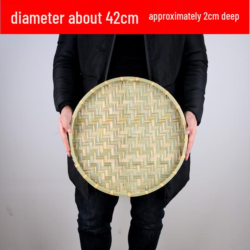 Bamboo Woven Round Winnowing Basket: Household Basket for Storage, Decoration, and Drying Tea or Goods