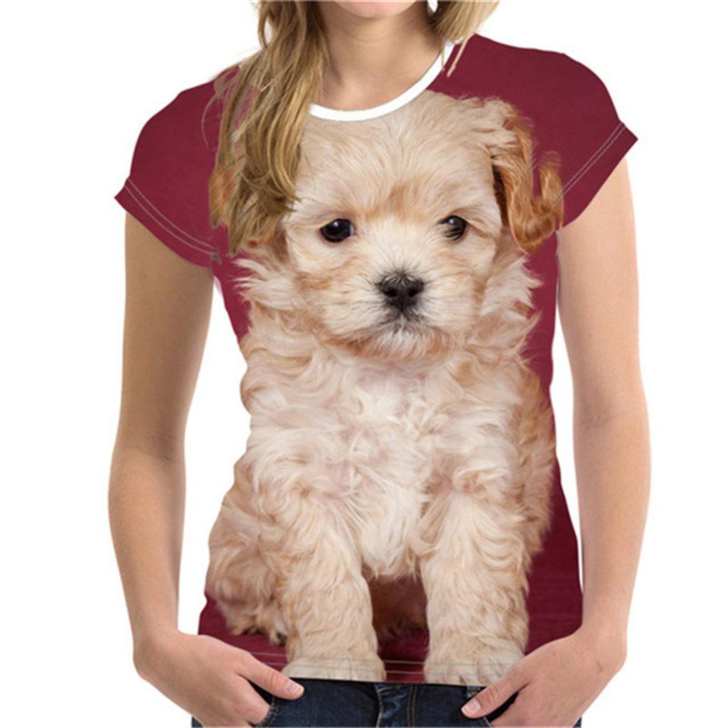 Women's Fashion Casual Digital Print With Simulation Cat And Dog Short-sleeved T-shirt Top