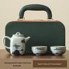 Hand-Painted Ge Kiln Ceramic Kung Fu Tea Set: Teapot & Two Cups Portable Set