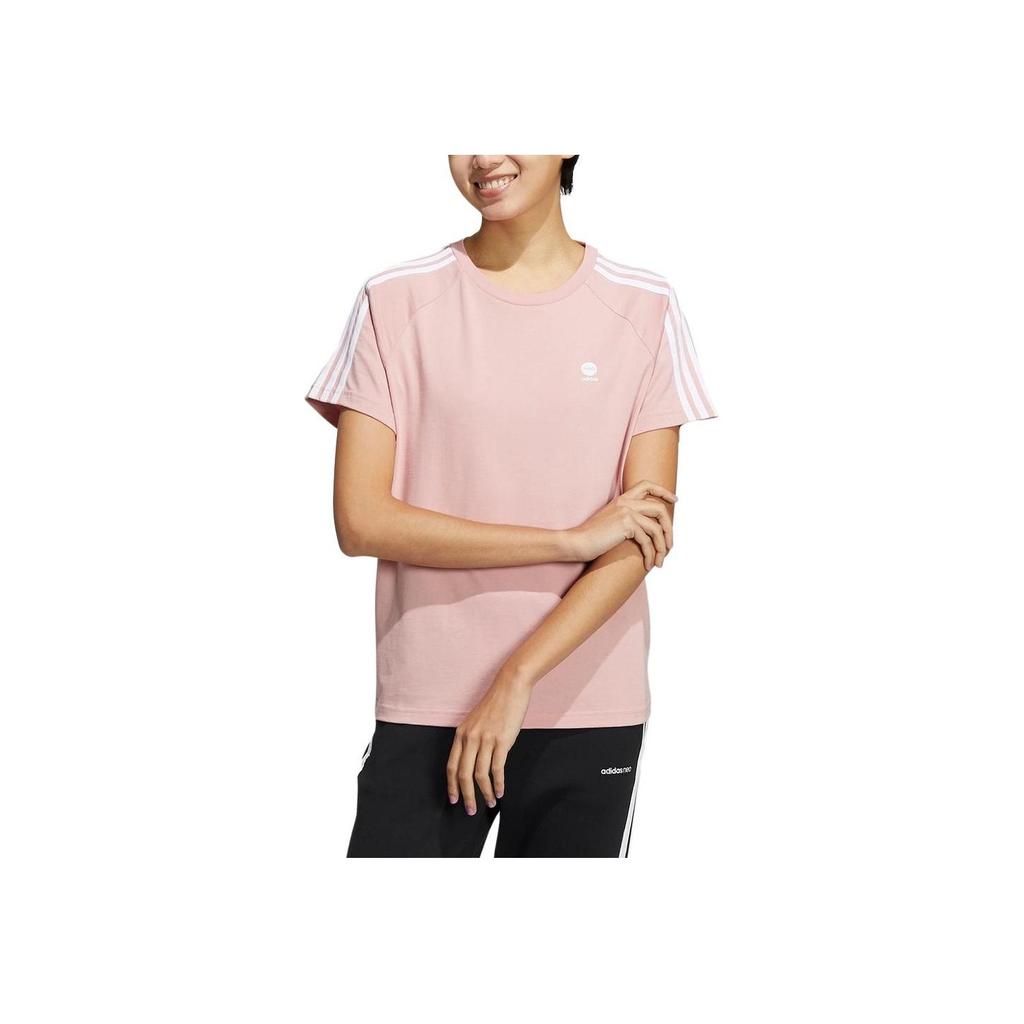 adidas Neo Logo Print Round Neck Pullover Sports Short Sleeve T-Shirt Women T-Shirts Pink HH7658