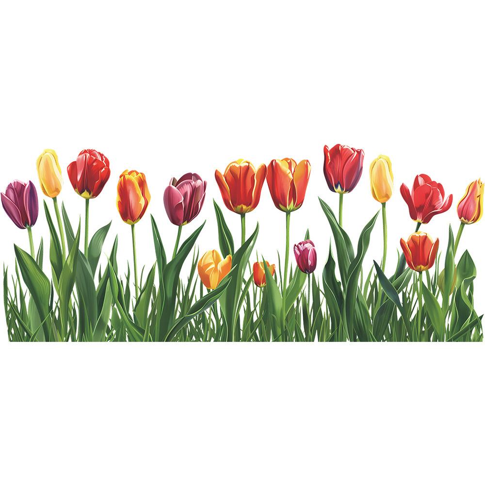 

Fresh Painted Tulip Static Cling Window Sticker UV Glass Decal Home Decor 25x60CM разноцветный