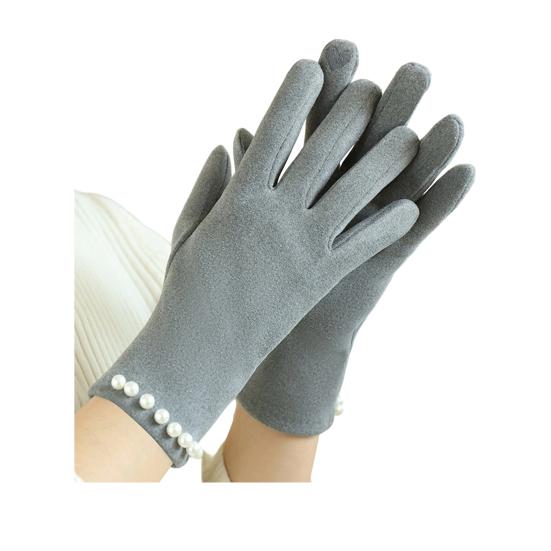 

Женские зимние перчатки с сенсорным экраном, перчатки на плюшевой подкладке с искусственным жемчугом, теплые ветрозащитные перчатки серый