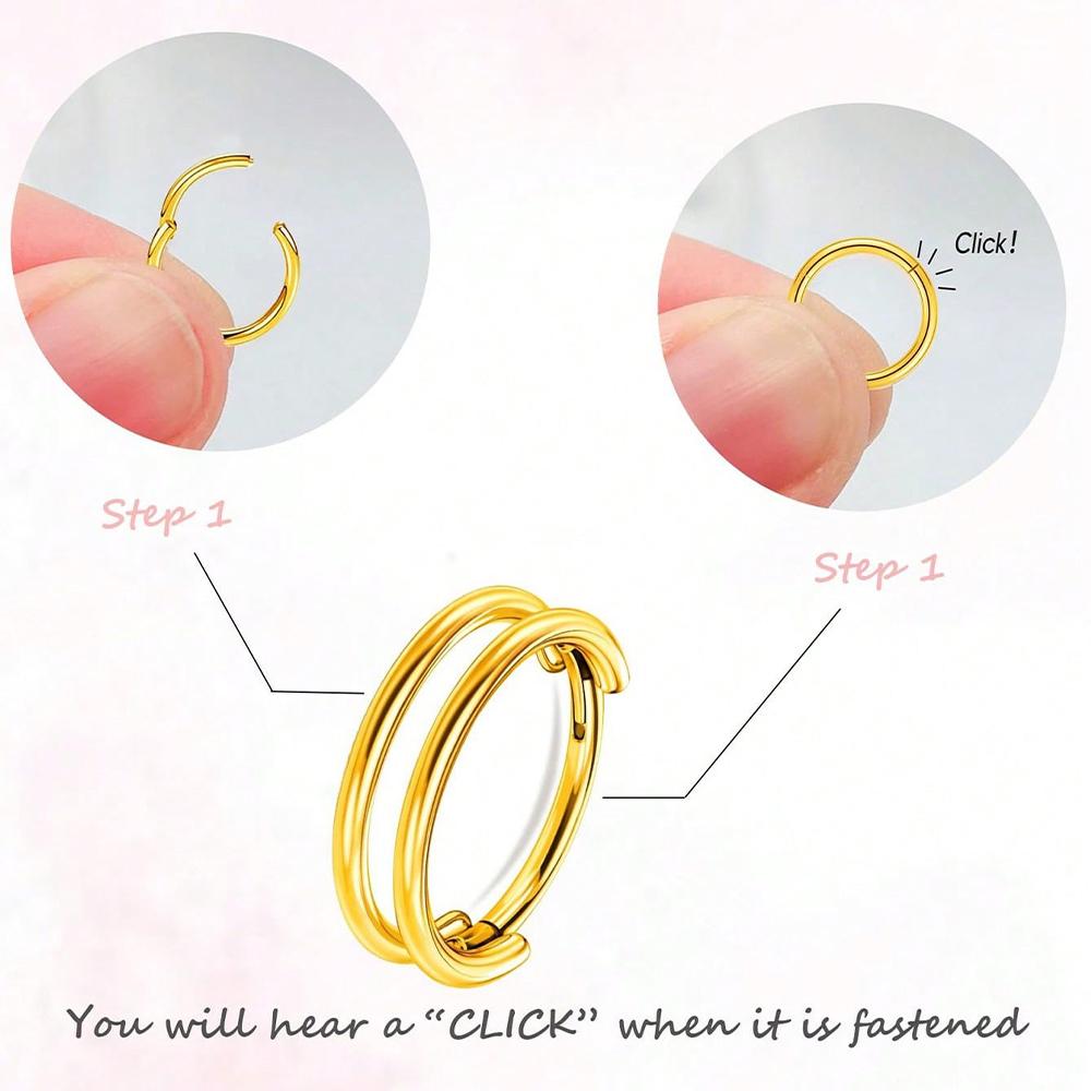 1pcs Double-Hoop Cartilage Earring Diamond Earrings 16G Stainless Steel Hypoallergenic Nose Rings Helix Conch Piercing Jewelry