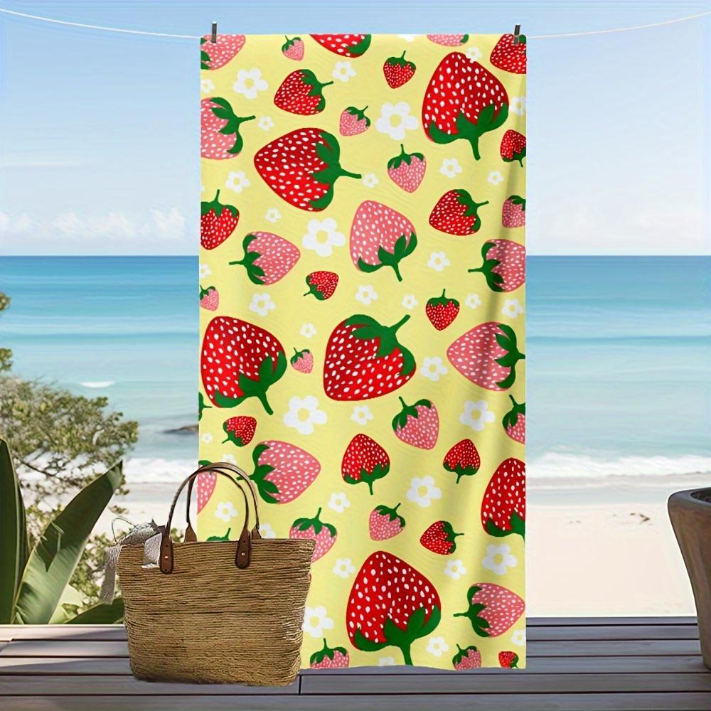 Red Pink Strawberry Beach Towel, Cute Soft Large Microfiber Towel for Summer Beach Picnic Camping W40*H60(CM)