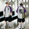 Jongens Kleurblok Katoenen T-shirt en Korte Broek Set - Zomer Nieuwe Collectie (Leeftijd 6-12)