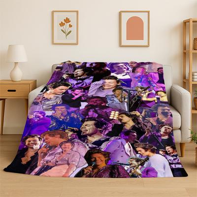 Fashion Harry Styles Singer Star Flannel Blanket Soft Warm Throw Blanket for Bedroom Living Room Bed Travel Camping Picnic Gift