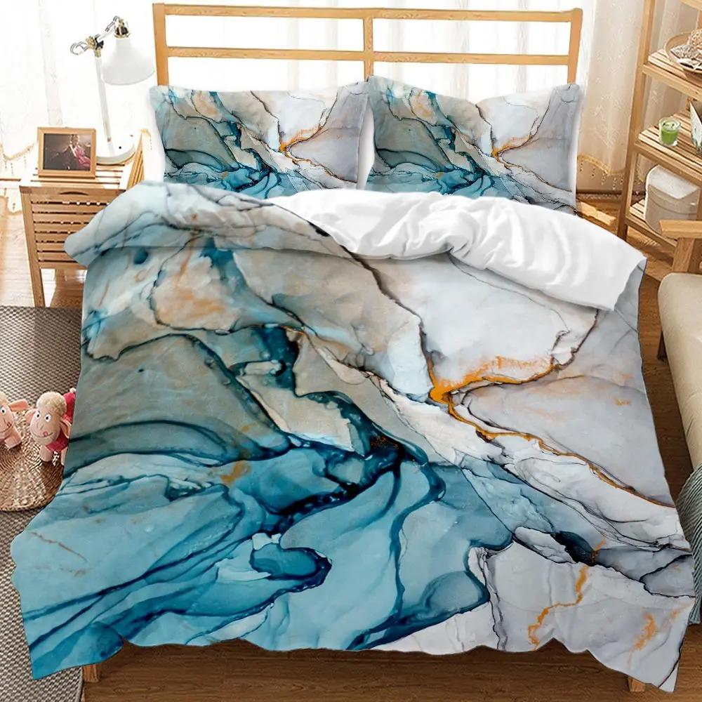 Marble Duvet Cover Set, Retro Style Paint Brush Colors In Marbling Texture Watercolor Artwork Soft Polyester Bedding Set