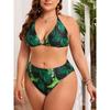 New plus size swimsuit female sexy printed bikini three-piece mesh blouse slimming swimsuit set swimsuit