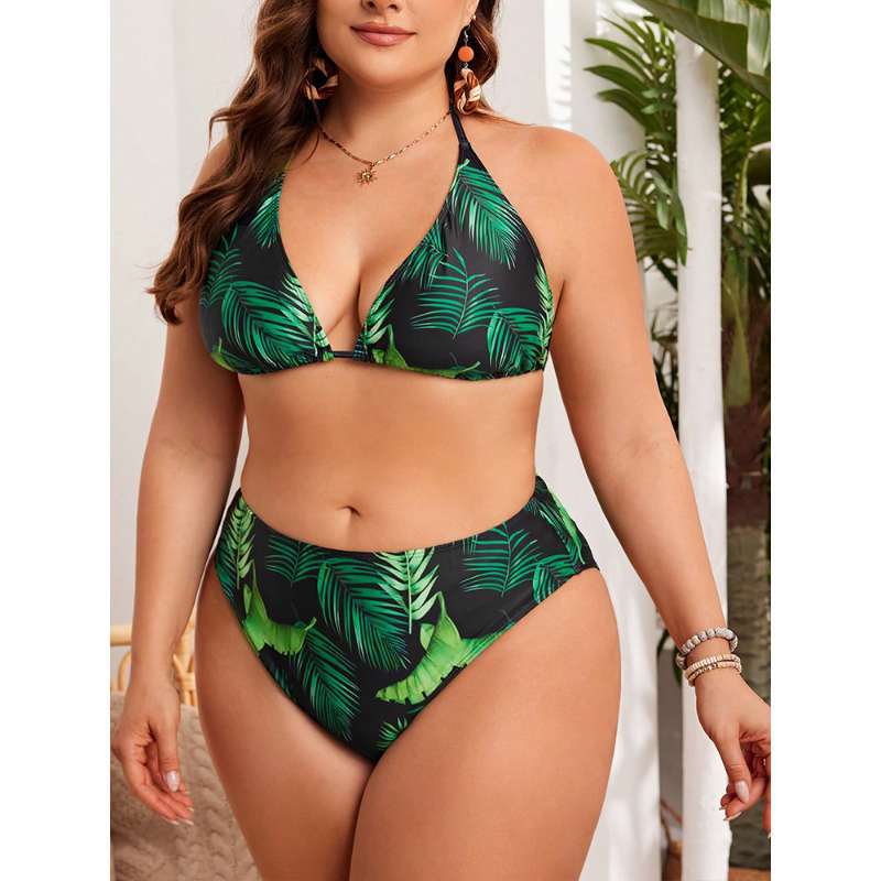 New plus size swimsuit female sexy printed bikini three-piece mesh blouse slimming swimsuit set swimsuit