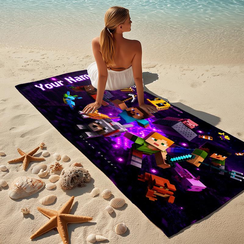 Custom Name Pixel Gamer Stylish Digital Printing Beach Towel Quick‑Drying Absorbent Blanket for Beach Pool Gym Travel
