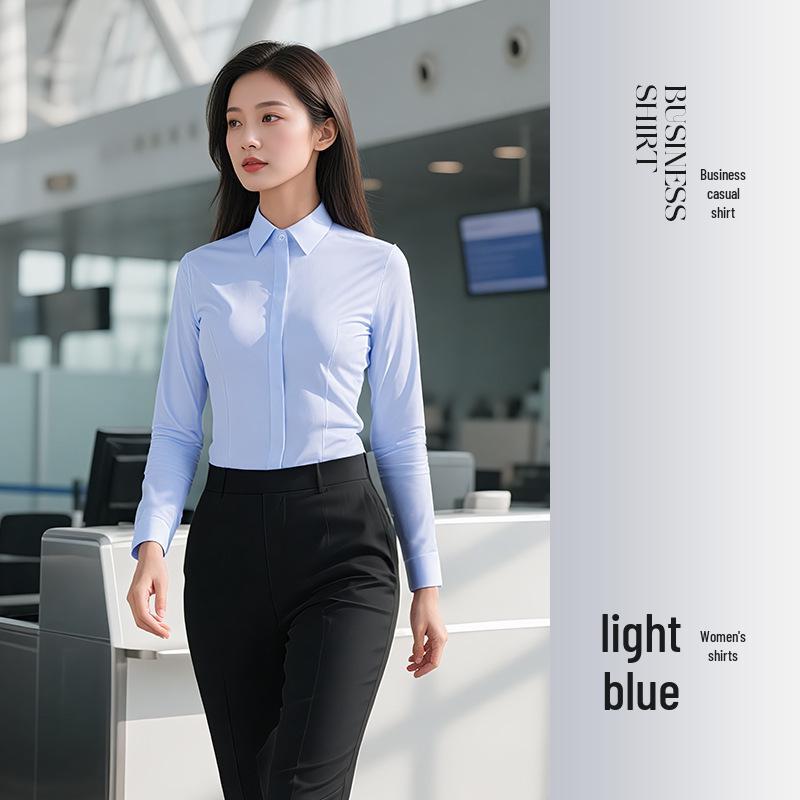 

Мужская и женская антибактериальная стрейч белая деловая рубашка - Длинный рукав, Не требующая глажки, Дышащее растительное волокно S