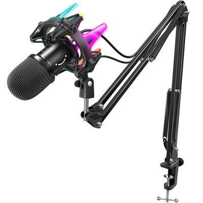 FIFINE USB Microphone Dynamic Microphone PC Microphone RGB Lighting Unidirectional Computer Microphone Set PlayStation Microphone with Shock Mount