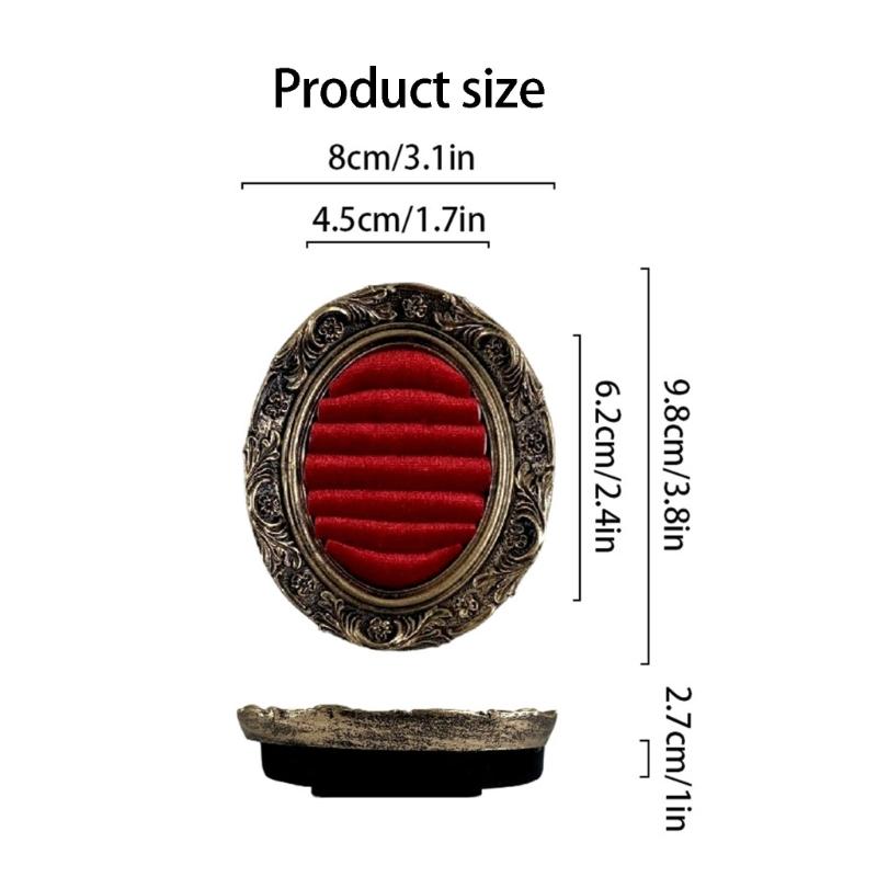 Ring Display Tray with Multiple Horizontal Slots, Ornate Oval Scrollwork Frame and Flat Base for Tabletop Presentation