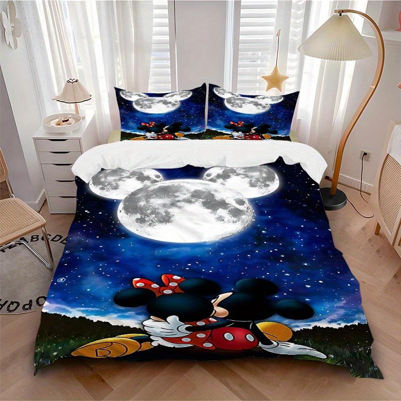 

3pcs set Moonlit Night Mickey Minnie1pc of quilt cover+2pcs of pillowcase, no core, print bedding, All Seasons Bedroom Setting075 135x200cm