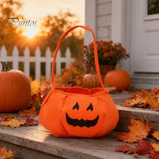 Candy Holder for Kids Halloween Pumpkin Bag Kids, Small Trick or Treat Bucket, Reusable Soft Face Basket with Handle Party Decoration