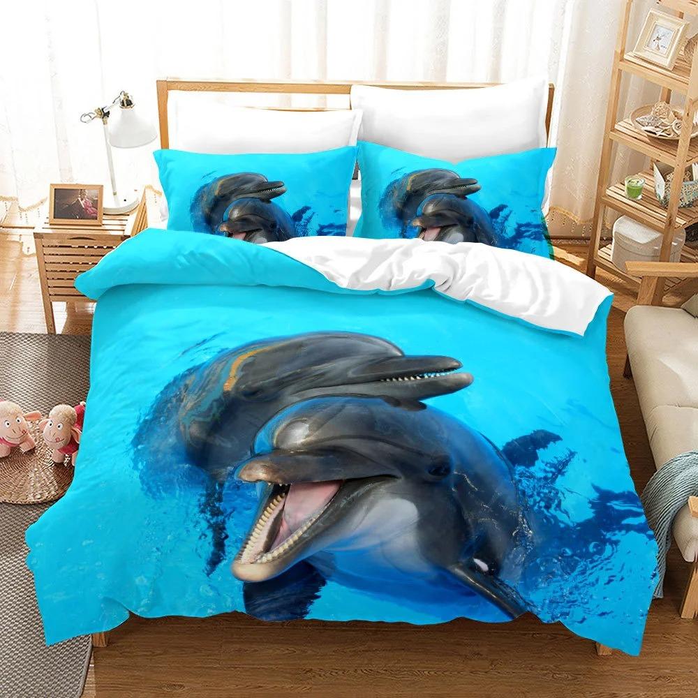 Dolphin Turtle Bedding Set 3D Print Quilt Cover 2/3 Pieces Bed Linen Sea Animals Scenery Comforter Set Kids Boys Duvet Cover Set