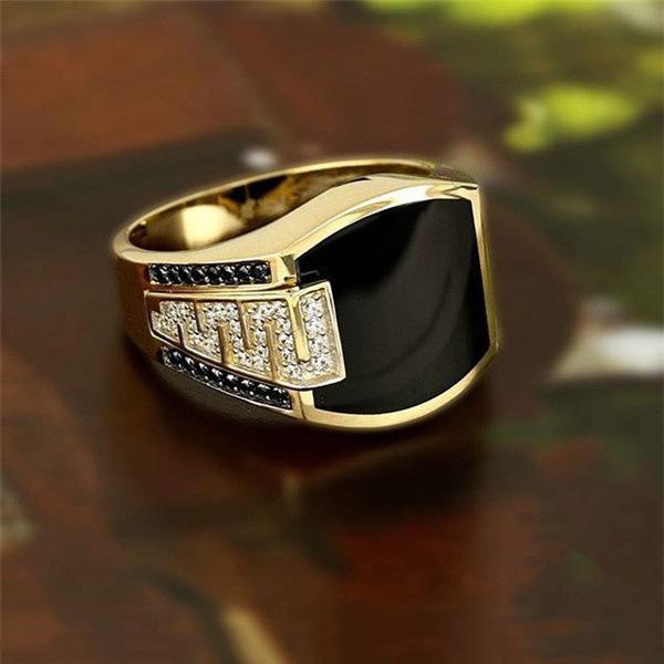 Domineering Rectangular Oil Dripping Men's Fashion Jewelry Hand Jewelry Wide Black and White Punk Ring