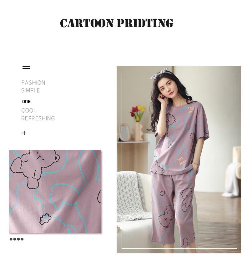 2024 Women's Summer Short-Sleeve Cropped Pajama Set - Casual, Large Size, Two-Piece